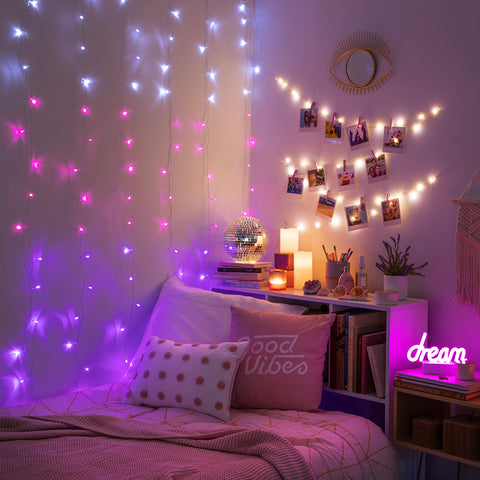 Pink & Purple Ombre Cascading Curtain Lights